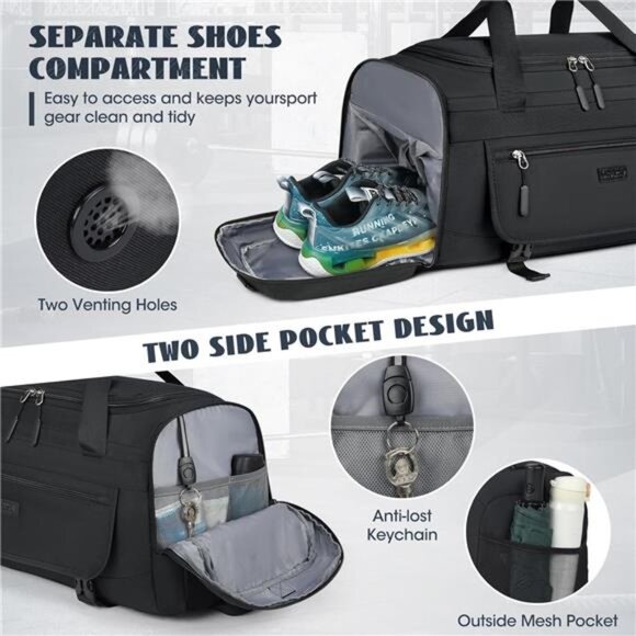 Gym Bag 40L Duffel Bag for Men Women Travel Sports Weekender Bag Shoe Compartmen - Picture 4 of 7